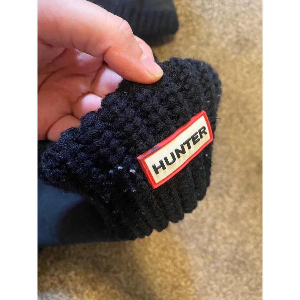 Hunter Boot Socks Tall Fleece Knit Cuff Large Black Rain Preppy Utility Fall